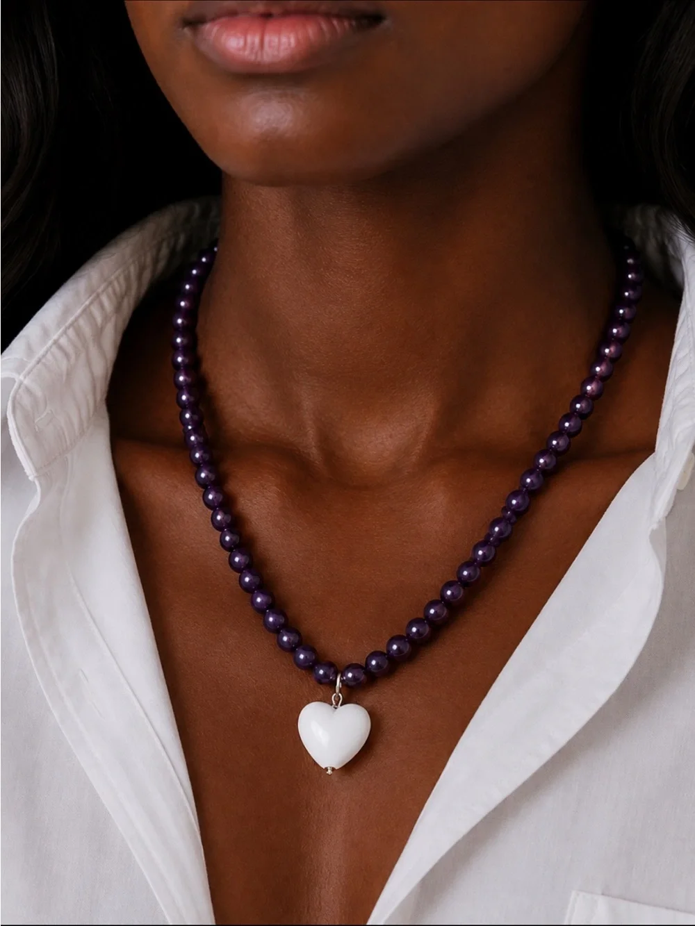 New! Preppy Y2K Colorful Purple Beaded Heart Dopamine Necklace NWOT 4020